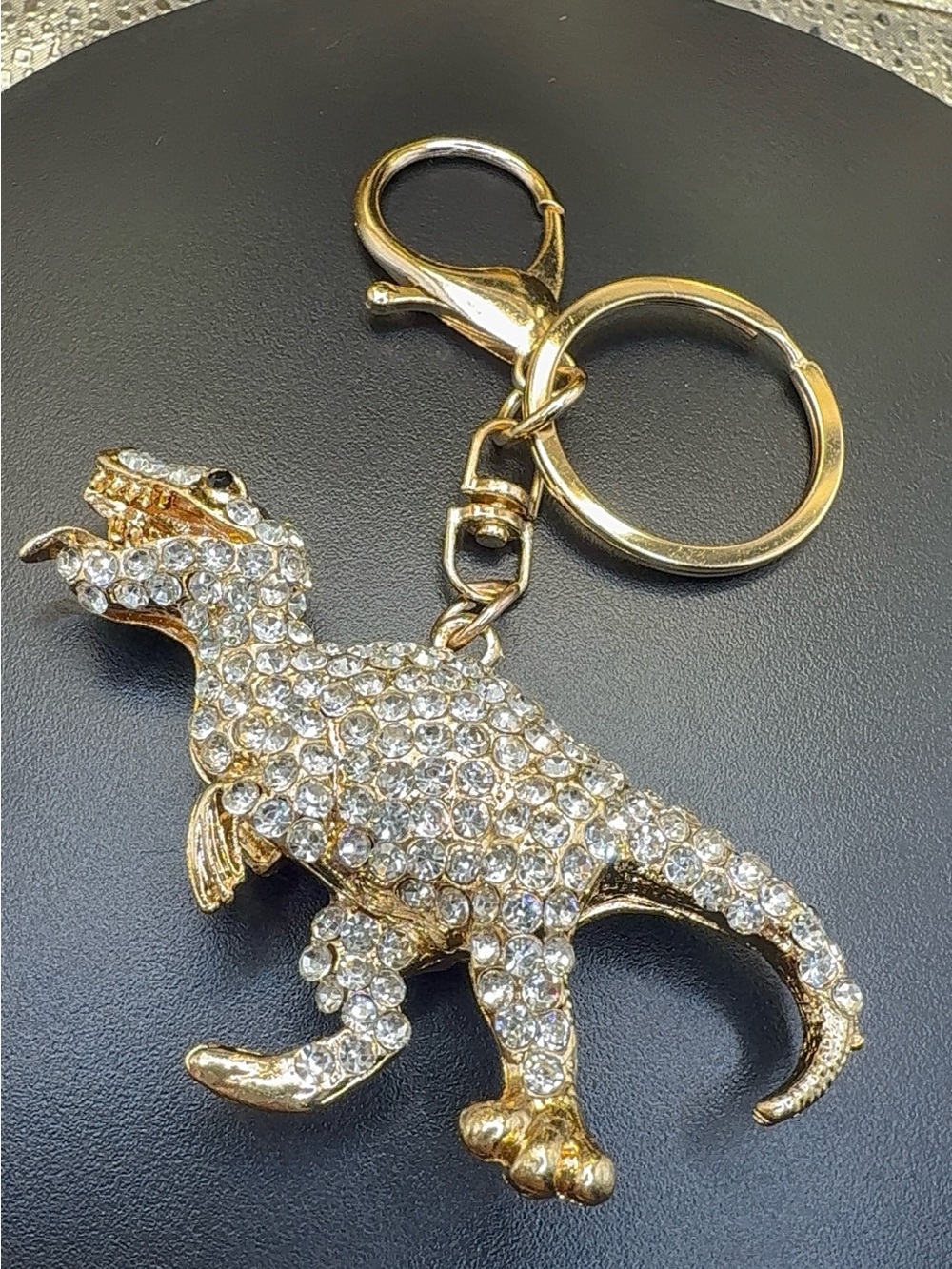 Gold Crystal Dinosaur Keychain - Women's Key & Card Holder Accent
